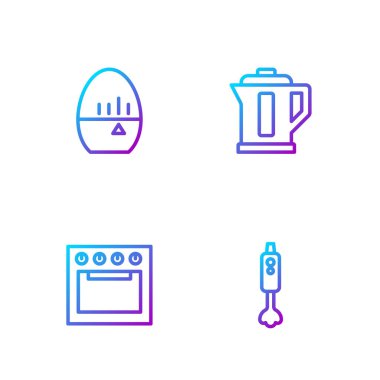 Hat blenderi, fırın, mutfak zamanlayıcısı ve elektrikli su ısıtıcısı. Renk simgeleri. Vektör.