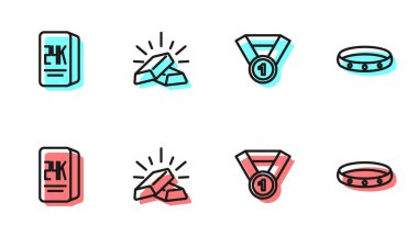 Altın madalya çubuklarını 24 bin ve yüzük ikonunu ayarla. Vektör.