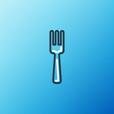 Çizgi Çatalı simgesi mavi arkaplanda izole edildi. Çatal bıçak sembolü. Renkli taslak konsepti. Vektör.