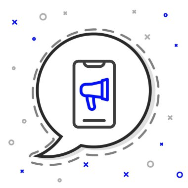 Beyaz arkaplanda çizgi protesto simgesi izole edildi. Toplantı, protestocu, grev, konuşma, pankart, protesto pankartı, dilekçe, lider, broşür. Renkli taslak konsepti. Vektör.