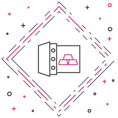 Beyaz arkaplanda izole edilmiş altın külçeli hat kasası. Bankada değerli metaller var. Metalik hazine. Güvenilir veri koruması. Renkli taslak konsepti. Vektör.