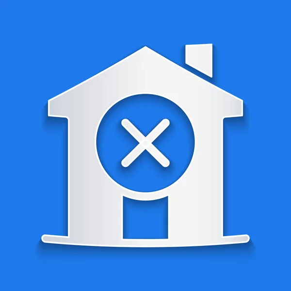 Papierschnitt Kein Haussymbol Isoliert Auf Blauem Hintergrund Immobilienagentur Oder Ferienhausstadt — Stockvektor