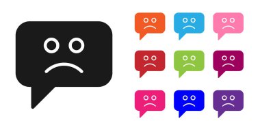 Beyaz arka planda izole edilmiş siyah üzgün gülümseme simgesi. Duygusal yüz ifadesi. Simgeleri renklendirin. Vektör.