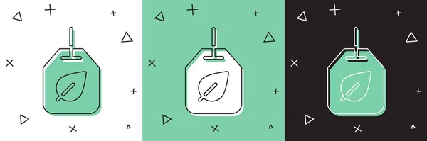 Set Teebeutel Mit Blatt Symbol Isoliert Auf Weißem Und Grünem — Stockvektor