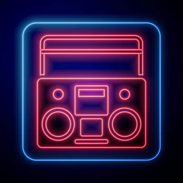 Glowing Neon Home Stereo Two Speakers Icon Isolated Black Background — Stock Vector