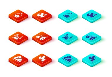 Arkeoloji büyüteçini dünya yağı parasıyla jeolojik hata konumu ve maden ikonu ile ayarla. Vektör.