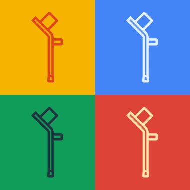 Popüler sanat çizgisi koltuk değneği ya da koltuk değneği simgesi renk arkaplanında izole edilmiş. Kas iskeleti hastalığı olan insanların rehabilitasyonu için gerekli ekipman. Vektör.