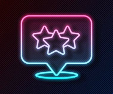 Parlayan neon hattı Beş yıldızlı müşteri ürün değerlendirme simgesi siyah arkaplanda izole edildi. Favori, en iyi derecelendirme, ödül sembolü. Vektör.