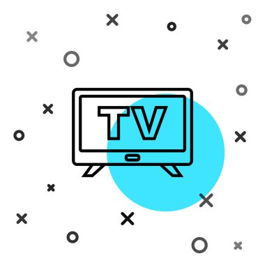 Siyah çizgi Akıllı TV simgesi beyaz arkaplanda izole edildi. Televizyon tabelası. Rastgele dinamik şekiller. Vektör.