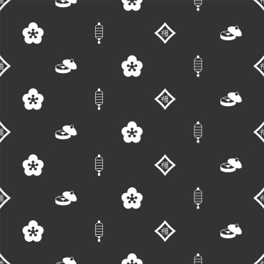 Çin Yeni Yıl çay seremonisi Lotus çiçeği ve kağıt feneri pürüzsüz desenlere ayarlayın. Vektör.