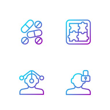 Hipnoz hapı ya da tablet ve çözüm sorunu psikolojisi. Renk simgeleri. Vektör.