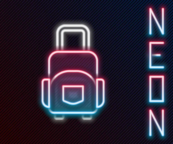 Parlayan Neon Hattı Seyahat Simgesi Bavulu Siyah Arkaplanda Izole Edildi — Stok Vektör