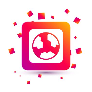 Beyaz Dünya küre simgesi beyaz arkaplanda izole edilmiş. Dünya ya da Dünya işareti. Küresel internet sembolü. Geometrik şekiller. Kare renk düğmesi. Vektör.