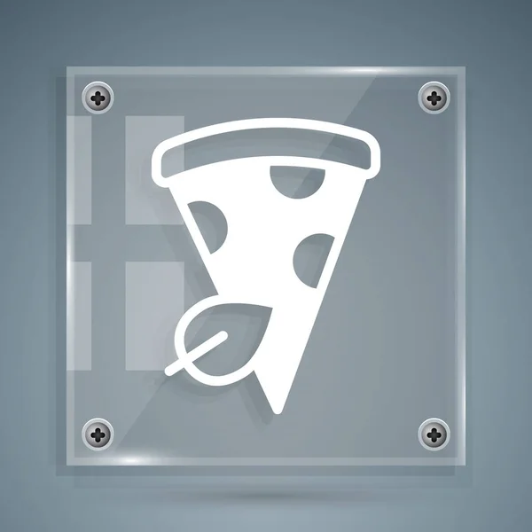 Icône Pizza Végétalienne Blanche Isolée Sur Fond Gris Panneaux Carrés — Image vectorielle
