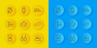 Altın külçeleri, altın külçesi sertifikası ve bilek saati simgesiyle birlikte 24 bin altın külçe olarak ayarla. Vektör.