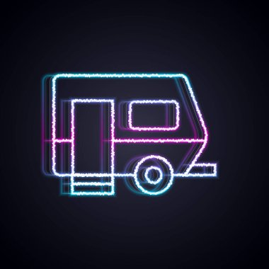 Parlayan neon hattı Rv Kamp karavanı simgesi siyah arkaplanda izole edildi. Gezici ev, karavan, yolculuk için ev karavanı. Vektör.