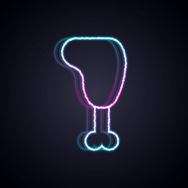 Parlayan neon çizgili tavuk budu simgesi siyah arka planda izole edildi. Tavuk budu. Vektör.