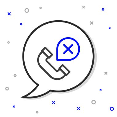 Hatlar reddedildi veya cevapsız arama simgesi beyaz arkaplanda izole edildi. Telefon ahizesi. Telefon işareti. Renkli taslak konsepti. Vektör.