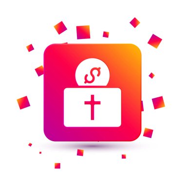 Beyaz arka planda izole edilmiş kilise ikonu için beyaz bağış. Kare renk düğmesi. Vektör.