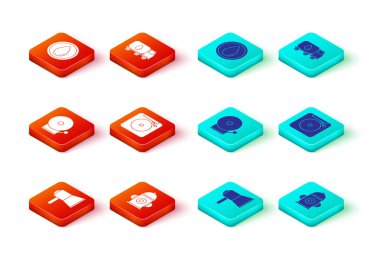 Megafon itfaiye vanası alarm zilini çal su dağıtım kamyonunu çalıştır ve ikonu bırak. Vektör.