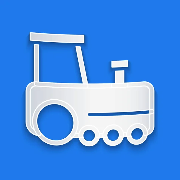 Papier Découpé Toy Train Icône Isolée Sur Fond Bleu Style — Image vectorielle