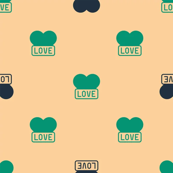 Green Black Heart Icon Isolated Seamless Pattern Beige Background Romantic — 스톡 벡터