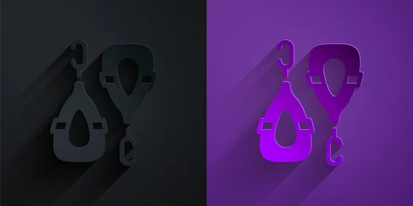 Pendientes Corte Papel Icono Aislado Negro Sobre Fondo Púrpura Accesorios — Vector de stock