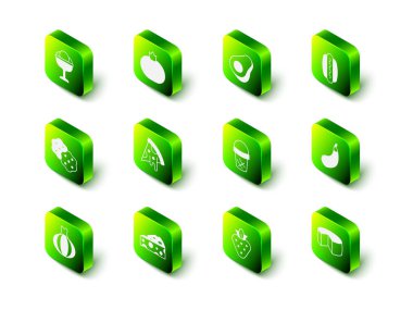 Domates-Avokado meyveli Hotdog patlıcanlı peynirli dondurmayı çilekli ve ikonlu yap. Vektör.