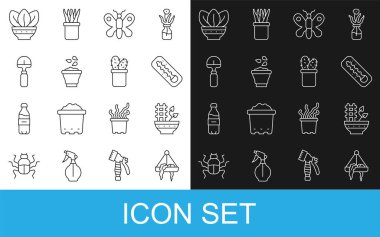 Meteoroloji termometre termometresi, Kelebek Tohumu Kürek ve kaktüs peyote ikonuna hat oluştur. Vektör.