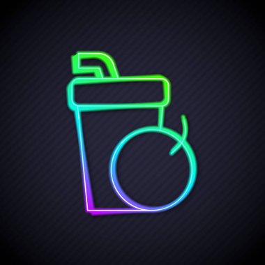 Parlayan neon hattı Taze smoothie simgesi siyah arkaplanda izole edildi. Vektör.