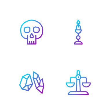 Terazi burcu, Sihirli Taş, Kafatası ve Yanan Mum. Renk simgeleri. Vektör.