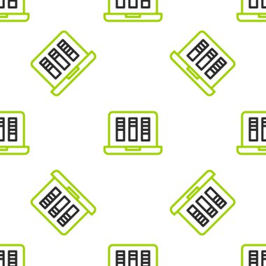 Çizgi Ses veya ses kaydedici veya dizüstü bilgisayar simgesindeki düzenleyici yazılım beyaz arkaplanda izole edilmiş kusursuz desen. Vektör.