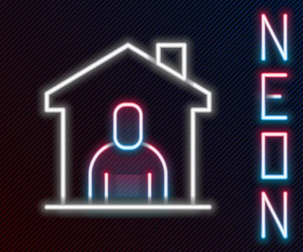 Ragyogó Neon Vonal Menedék Hajléktalan Ikon Elszigetelt Fekete Alapon Sürgősségi — Stock Vector