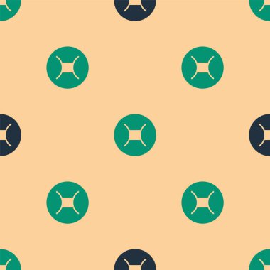 Yeşil ve siyah Gemini burç simgesi bej arka planda izole edilmiş pürüzsüz desen. Astrolojik yıldız falı koleksiyonu. Vektör.