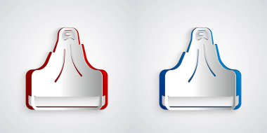 Kağıt kesiği volkan simgesi gri arkaplanda izole edildi. Kağıt sanatı tarzı. Vektör.