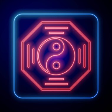Siyah arkaplanda izole edilmiş neon rengi Yin Yang sembolü ve denge simgesi. Vektör.