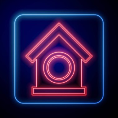 Parlayan neon köpek evi simgesi siyah arkaplanda izole edildi. Köpek kulübesi. Vektör.