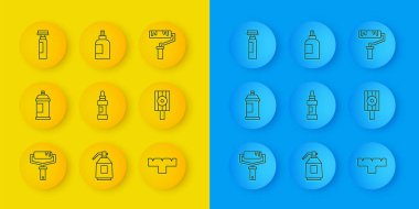 Çizgi boyası silindir fırça sprey spreyi işaretleyici kalem kapağı ve boya kavanozu boyası boyası ikonunu ayarla. Vektör.