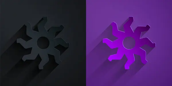 Paper Cut Sun Icon Isolated Black Purple Background Paper Art — Stock Vector