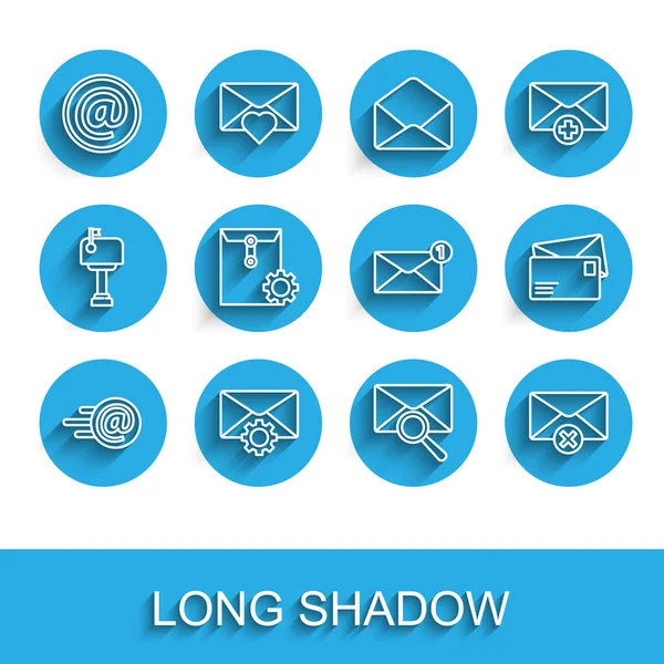 Definir Linha Correio Mail Envelope Configuração Com Lupa Excluir Envelope — Vetor de Stock