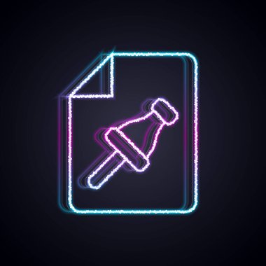 Siyah zemin üzerinde iğnelenmiş düğme simgesi olan parlak neon çizgisi Not kağıdı. Not kağıdı tabelası. Vektör.