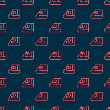 Kırmızı çizgi atık su simgesi siyah arkaplanda izole edilmiş. Kanalizasyon borusu. Borudan nehre sıvı akıyor. Vektör.