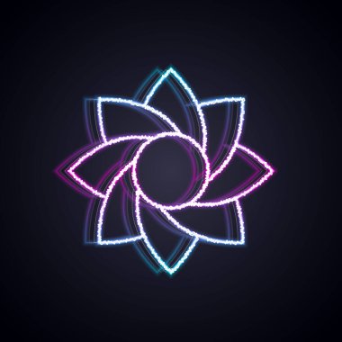 Parlayan neon hattı çiçek simgesi siyah arkaplanda izole edildi. Tatlı doğal yemek. Vektör.