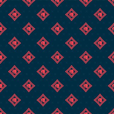 Kırmızı çizgi Çin Yeni Yıl ikonu siyah arka planda kusursuz desen izole etti. Vektör.