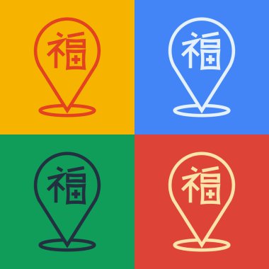 Pop sanat çizgisi Çin Yeni Yıl ikonu renk arkaplanında izole edilmiş. Vektör.