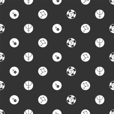 Güneş Neptün gezegeninin Venüs sembolünü ve Büyük Ayı takımyıldızını kusursuz desene ayarlayın. Vektör.