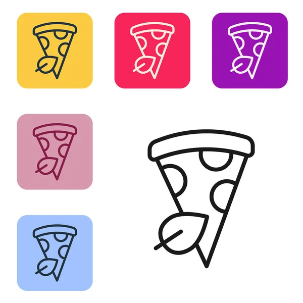 Linha Preta Ícone Fatia Pizza Vegan Isolado Fundo Branco Definir —  Vetores de Stock