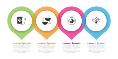 Çin Yeni Yıl kurabiyesi Yin Yang sembolü ve nilüfer çiçeği koyun. Ticari bilgi şablonu. Vektör.