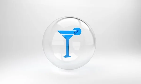 Синий Стеклянный Значок Martini Сером Фоне Икона Коктейля Значок Винного — стоковое фото