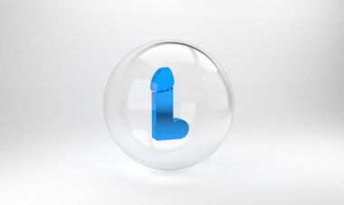 Blue Dildo vibrator for sex games icon isolated on grey background. Sex toy for adult. Vaginal exercise machines for intimate. Glass circle button. 3D render illustration.